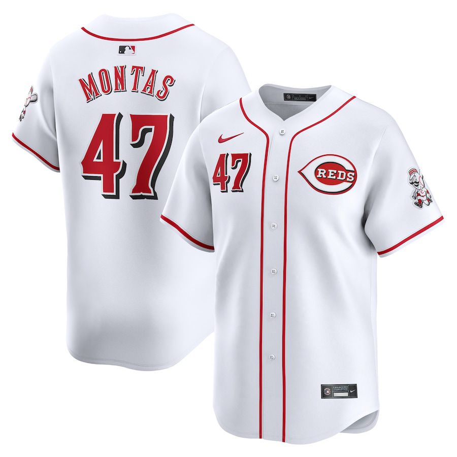 Men Cincinnati Reds #47 Frankie Montas Nike White Home Limited Player MLB Jersey->->